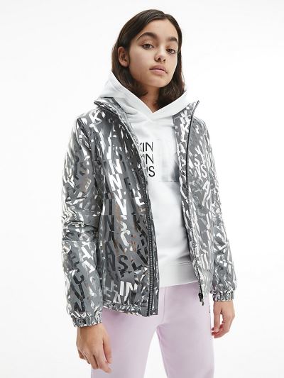 Calvin Klein Ruhák HU391456 | Calvin Klein Silver Metallic Logo Lány Bomber Dzseki Titán